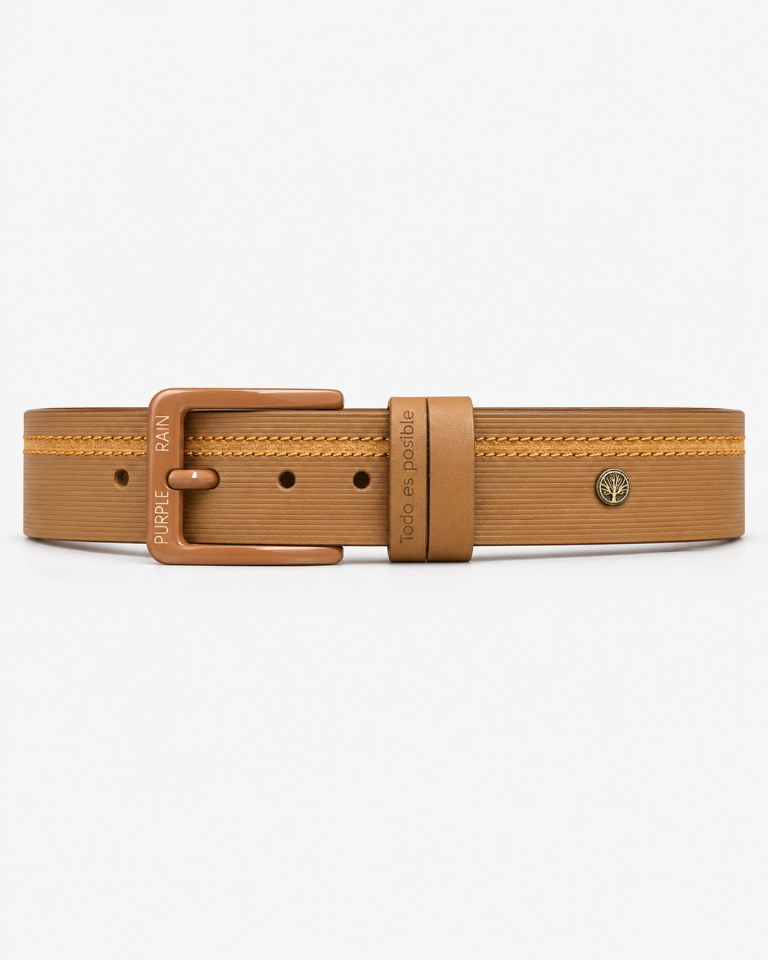 Cinturón de cuero camel para hombre con doble costura | Purple Rain