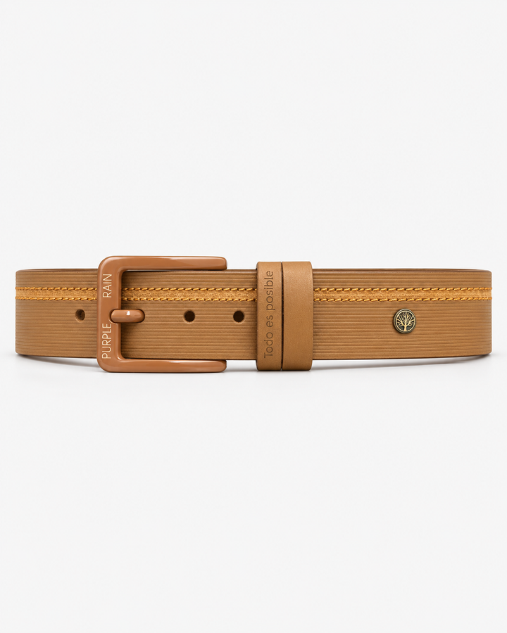 Cinturón de cuero camel para hombre con doble costura | Purple Rain
