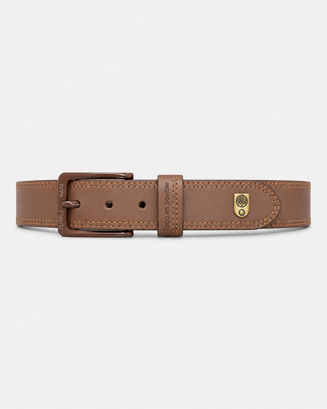 Cinturón de cuero marrón para hombre con doble costura | Purple Rain