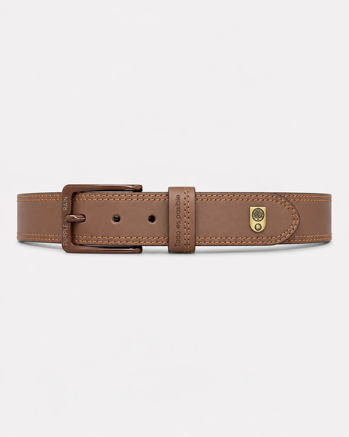 Cinturón de cuero marrón para hombre con doble costura | Purple Rain