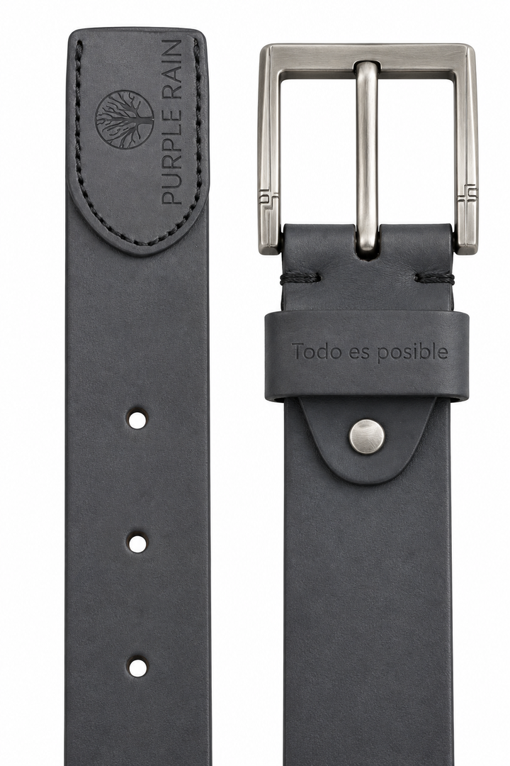 Cinturón Hombre En Cuero Negro Con Hebilla Rectangular