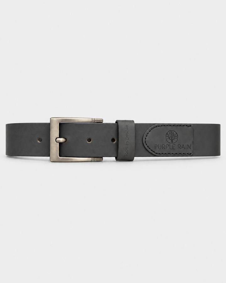 Cinturón Hombre En Cuero Negro Con Hebilla Rectangular