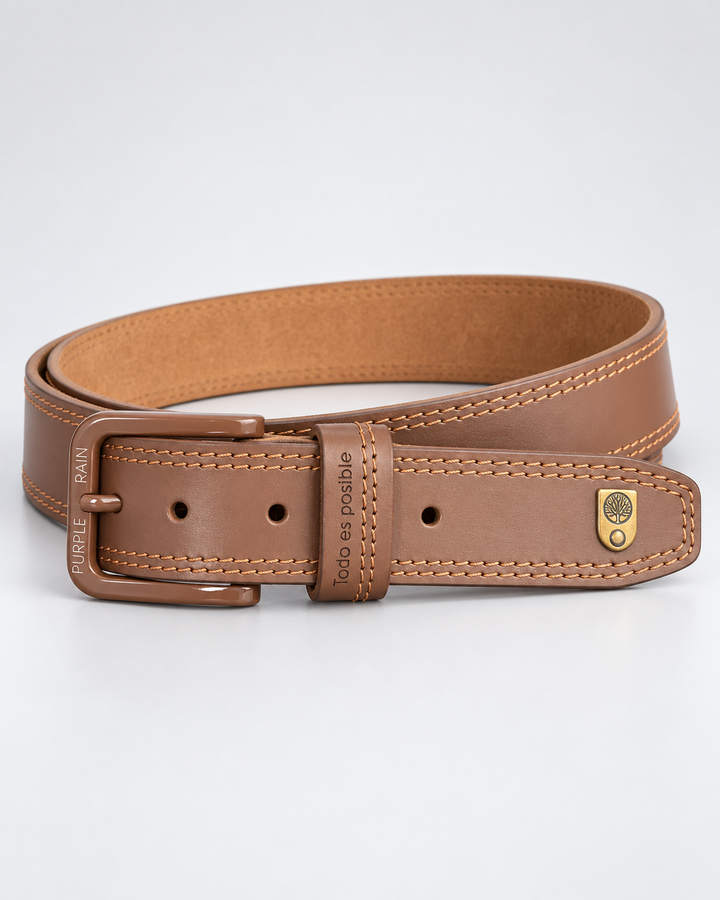 Cinturón de cuero marrón para hombre con doble costura | Purple Rain