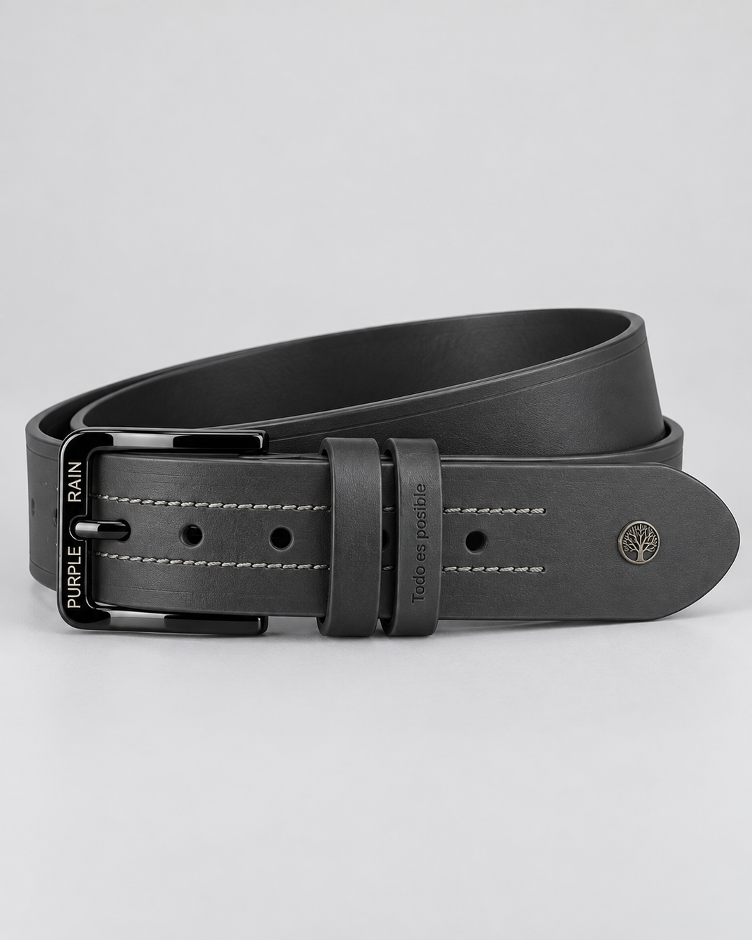 Cinturón de cuero negro para hombre con doble trabilla | Purple Rain