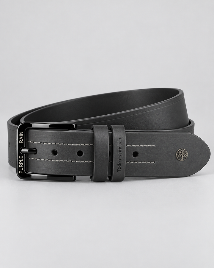 Cinturón de cuero negro para hombre con doble trabilla | Purple Rain