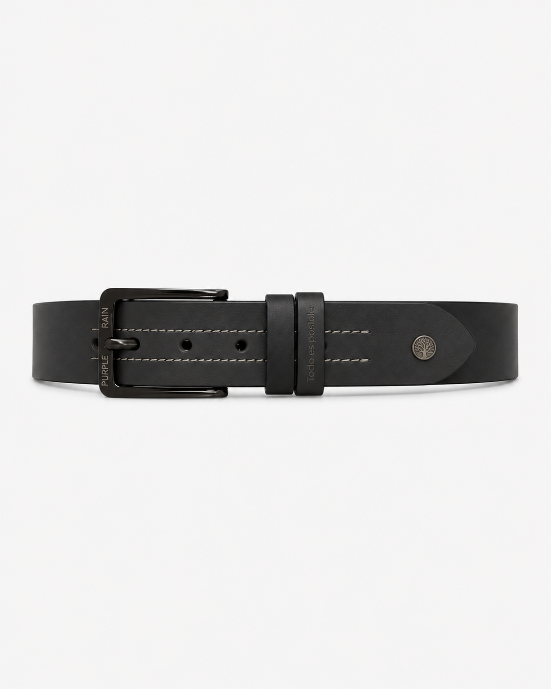 Cinturón de cuero negro para hombre con doble trabilla | Purple Rain