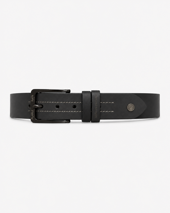 Cinturón de cuero negro para hombre con doble trabilla | Purple Rain