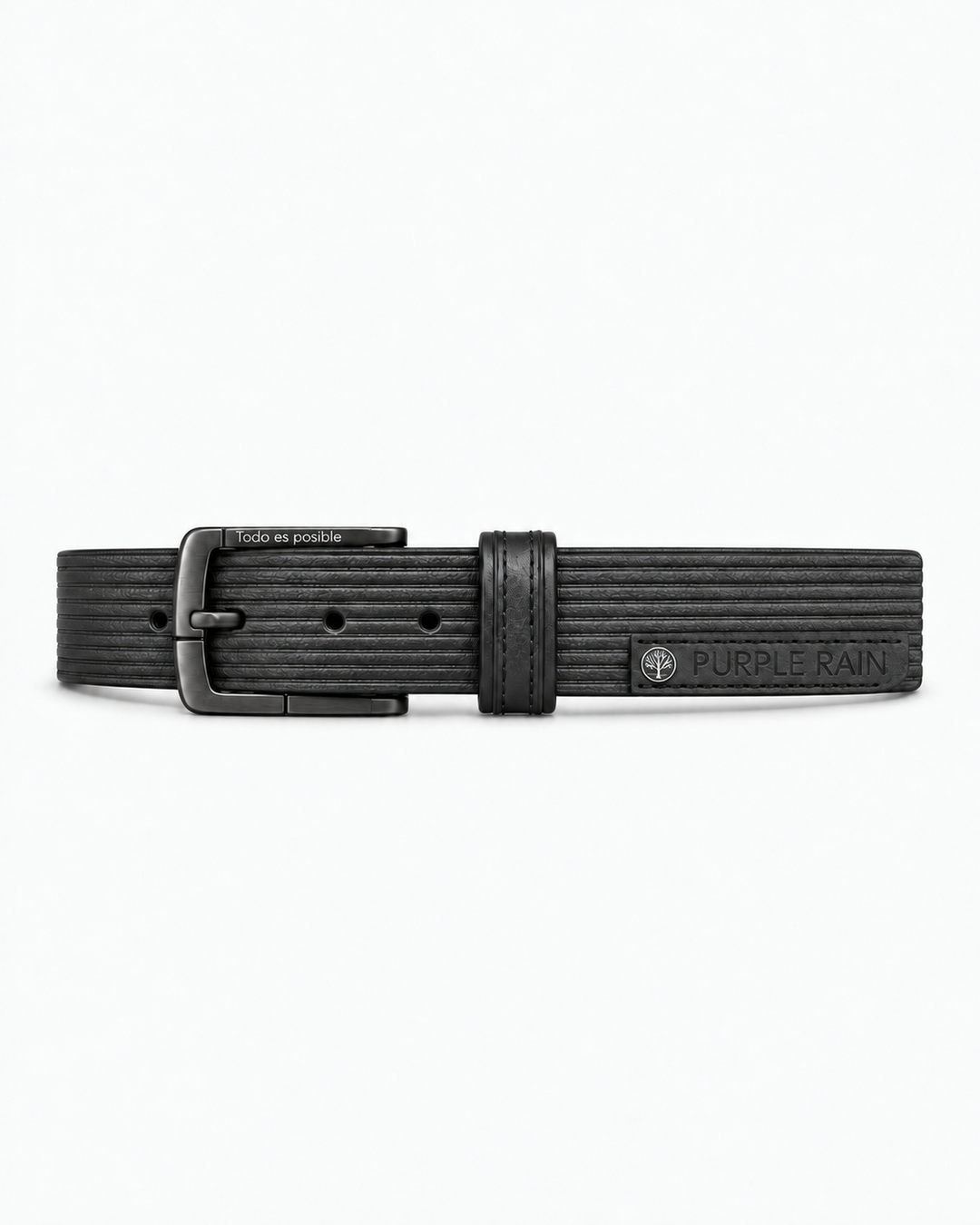 Cinturón de cuero negro acanalado para hombre | Purple Rain
