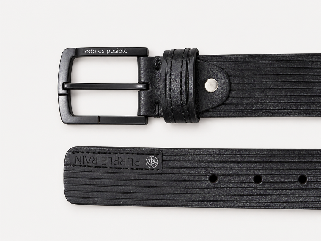 Cinturón de cuero negro acanalado para hombre | Purple Rain