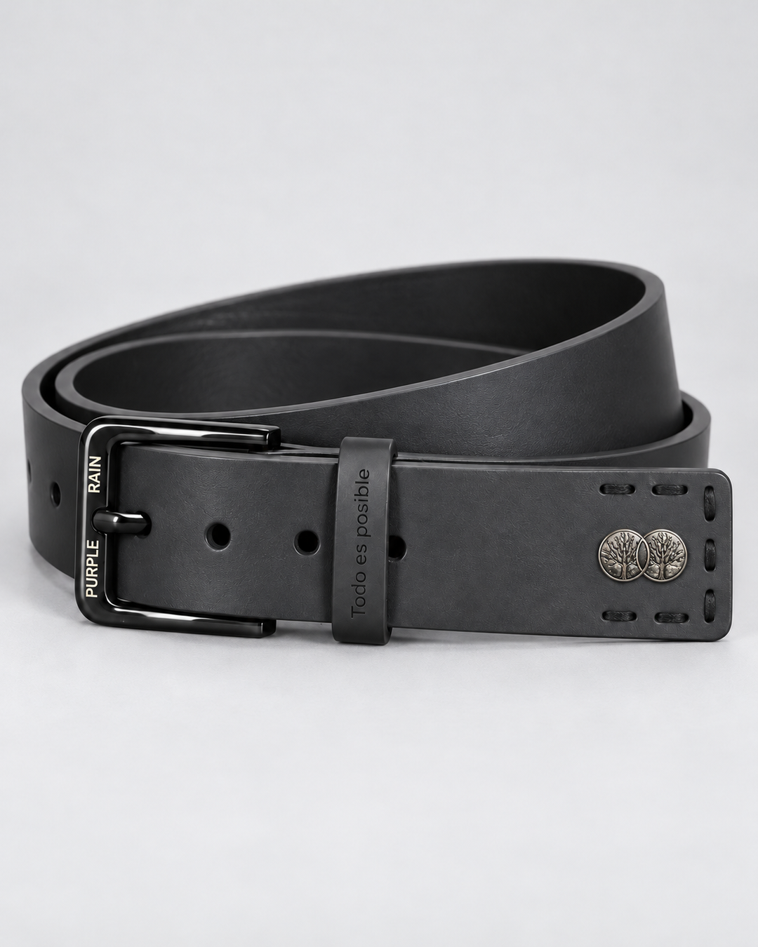 Cinturón de cuero negro para hombre con doble medallón | Purple Rain