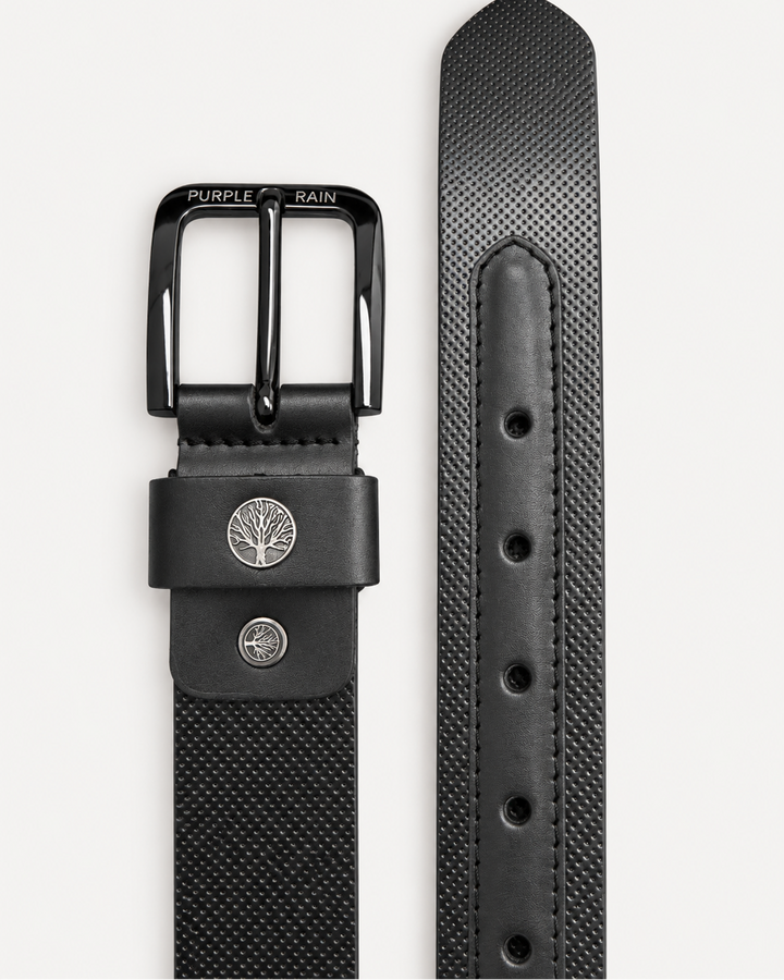 Cinturón de cuero negro texturizado para hombre | Purple Rain
