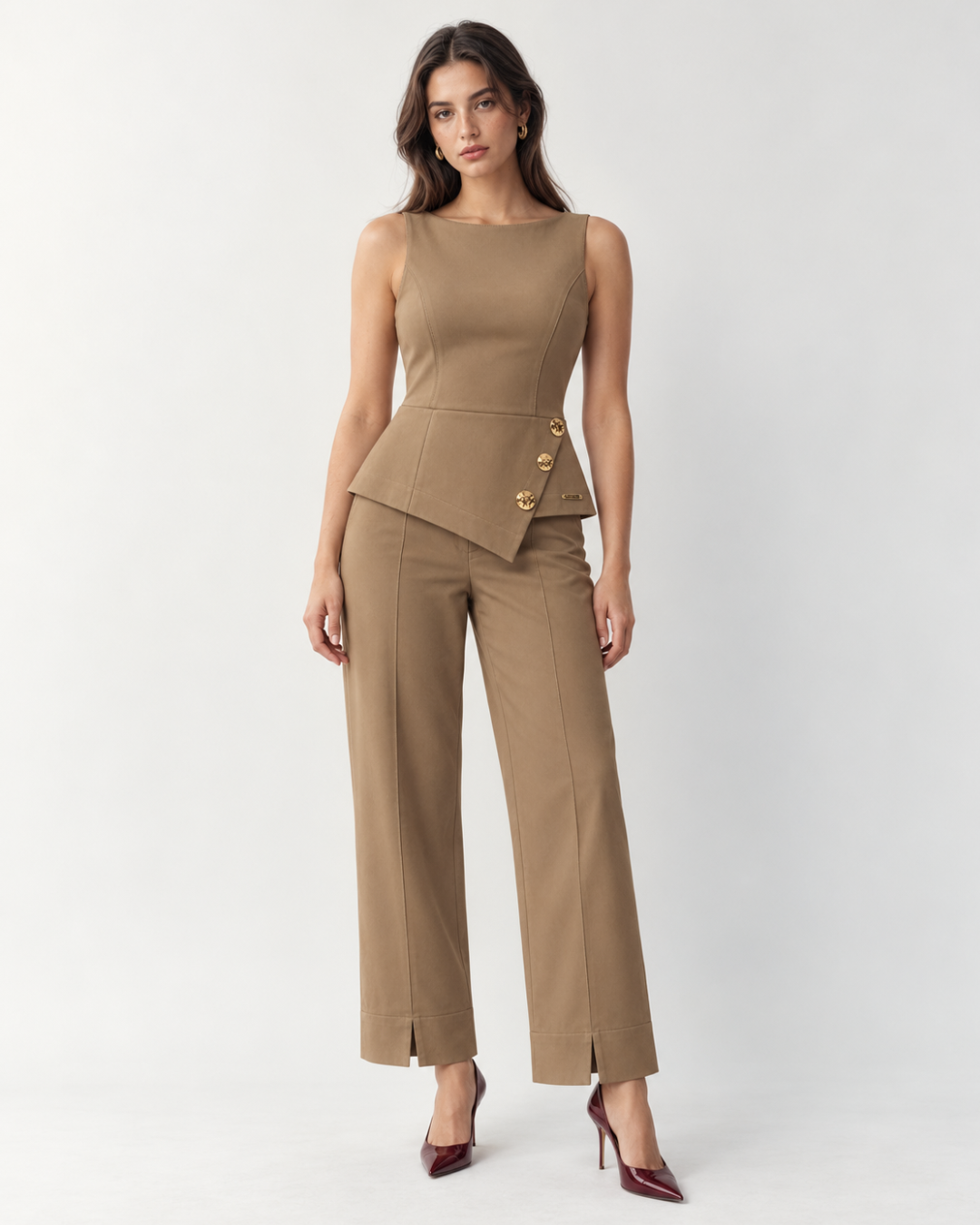 Conjunto Mujer con Textura Diagonal y Diseño Asimétrico