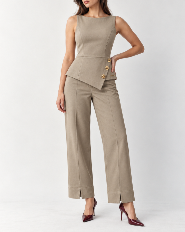 Conjunto Mujer con Textura Diagonal y Diseño Asimétrico