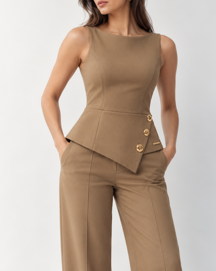 Conjunto Mujer con Textura Diagonal y Diseño Asimétrico