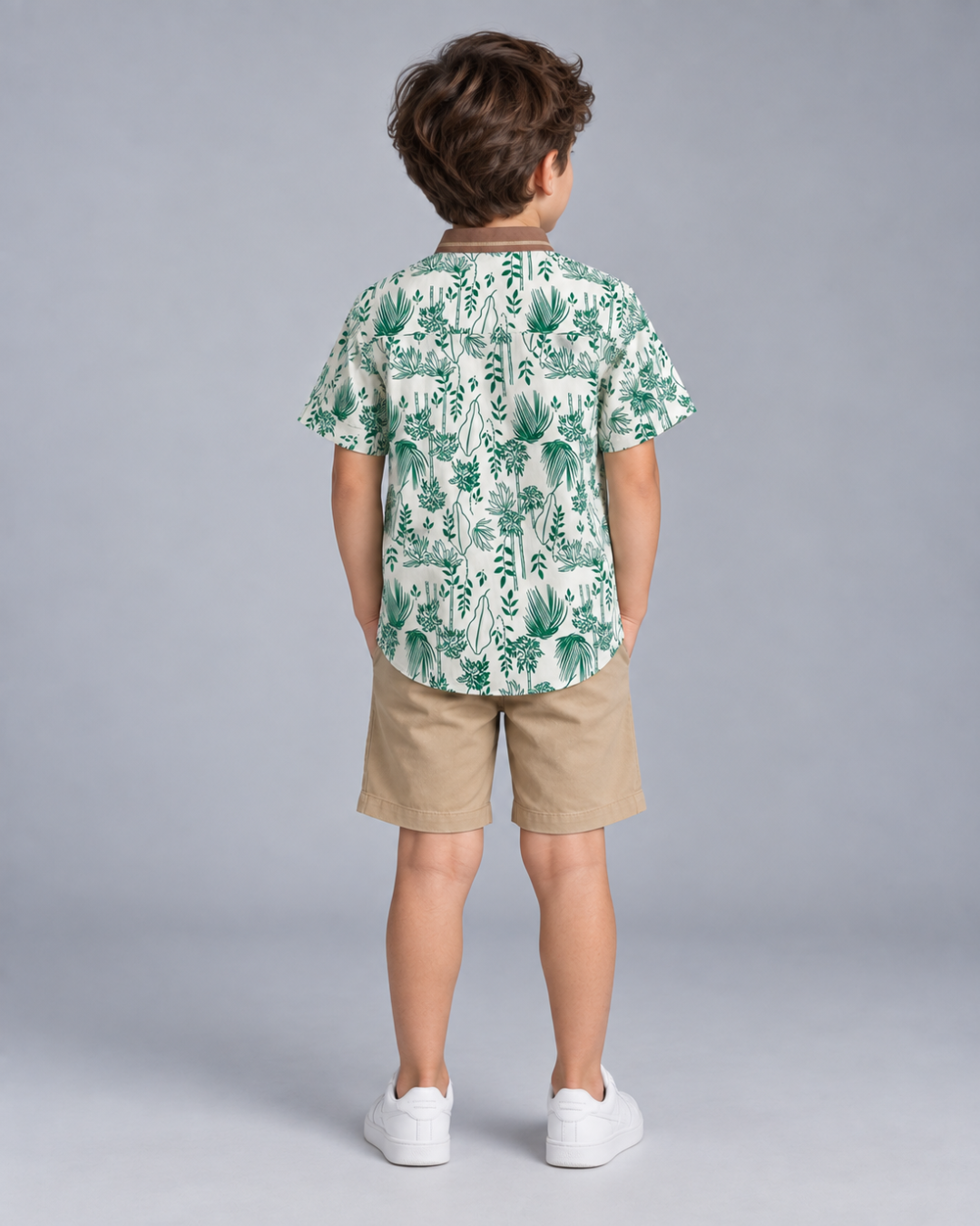 Camisa Niño Estampada Manga Corta Cuello Nerú