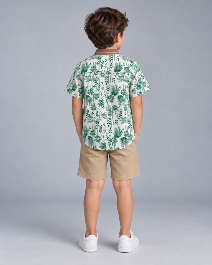 Camisa Niño Estampada Manga Corta Cuello Nerú