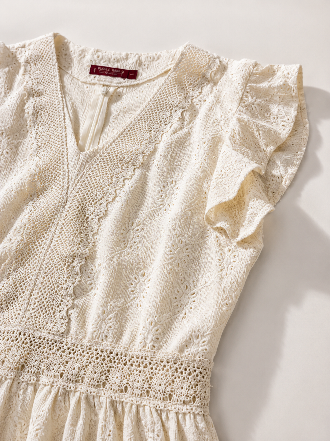 Vestido Provenza — Corto Mujer Bordado Escote V Manga Volante