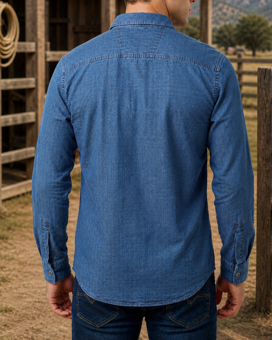 Camisa Denim Texturizada Cuadros - Purple Rain