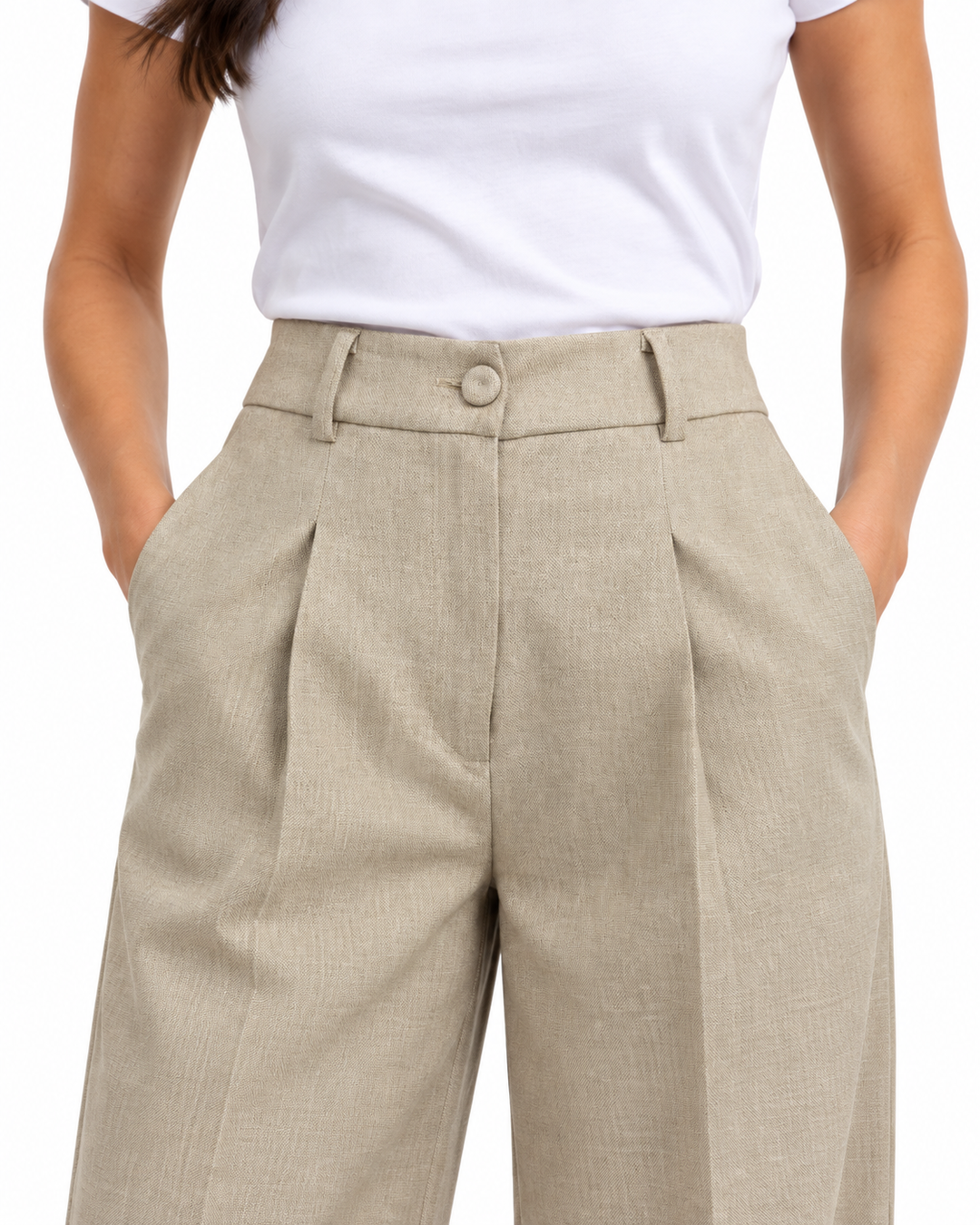 Pantalón Sastre para Mujer de Tiro Alto con Botones Forrados