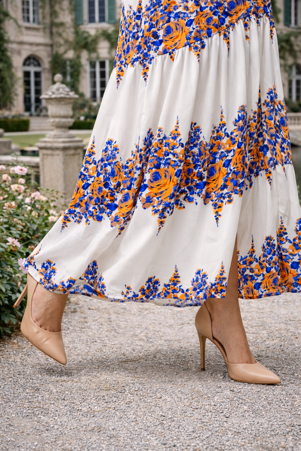 Vestido largo Femenino con efecto lino  y motivos florales y mangas anudadas. - Purple Rain
