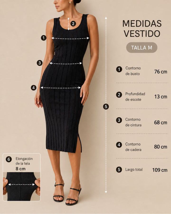 Vestido Midi Texturizado Negro
