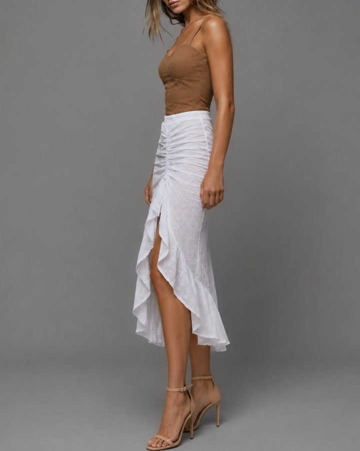 FALDA DAMA MIDI CON VOLANTES BLANCAS - Purple Rain