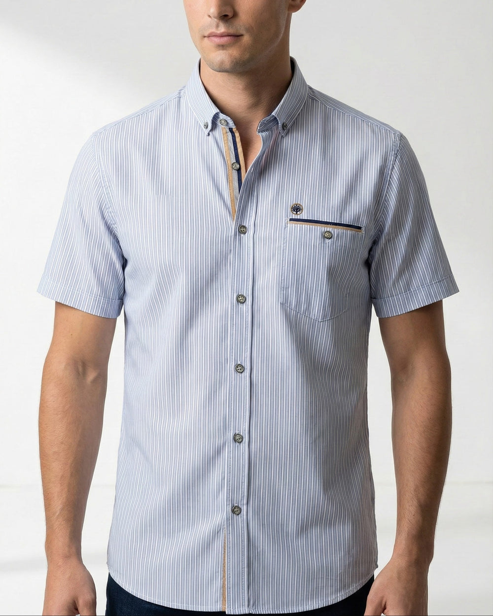 Camisa Manga Corta Rayas Detalles Unicos - Purple Rain