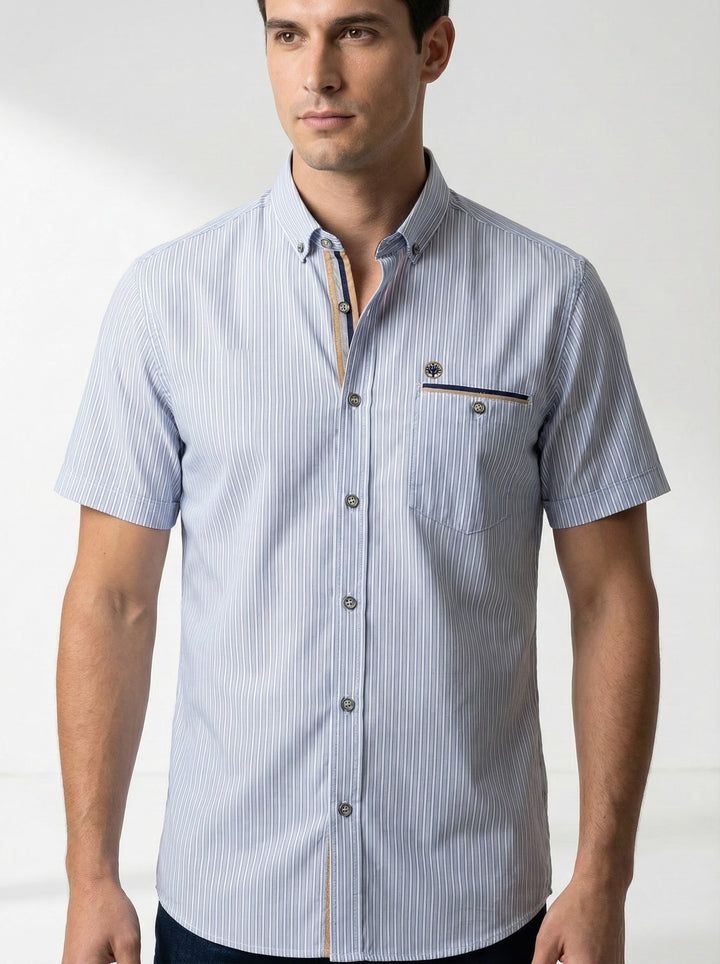 Camisa Manga Corta Rayas Detalles Unicos