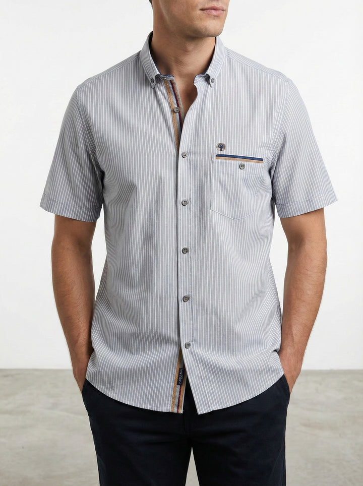 Camisa Manga Corta Rayas Detalles Unicos