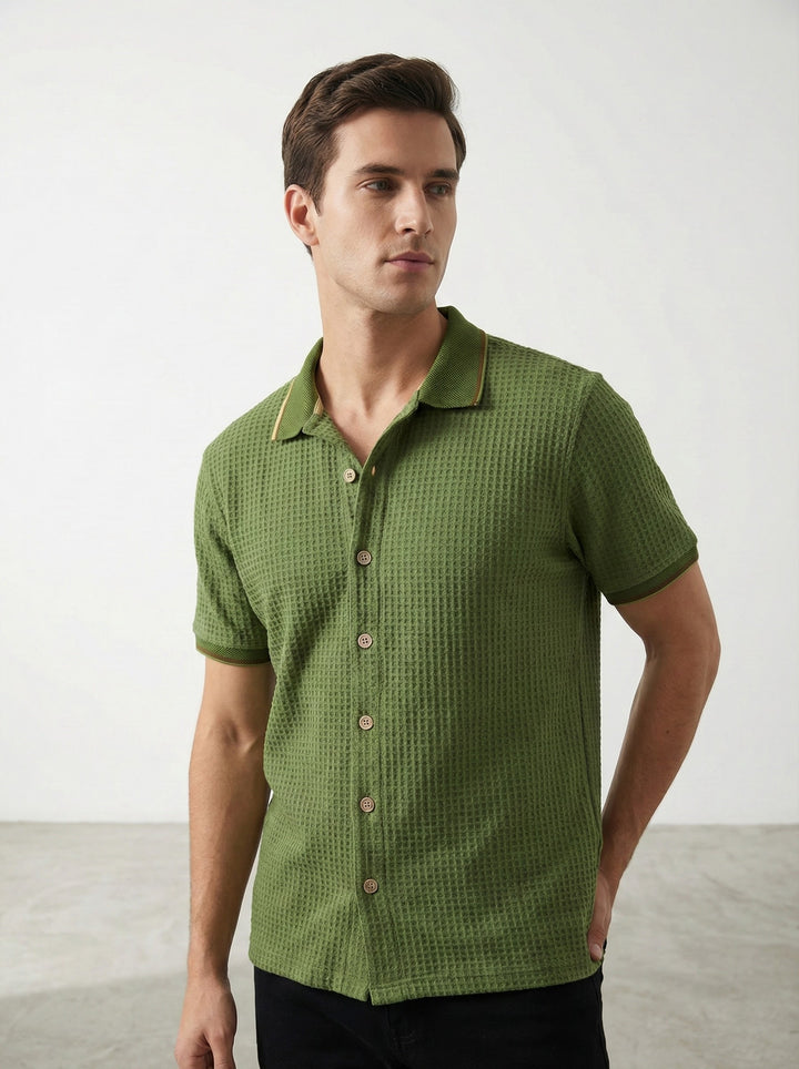 Camisa Tejida cuellos y puños ultrafinos en jacquard