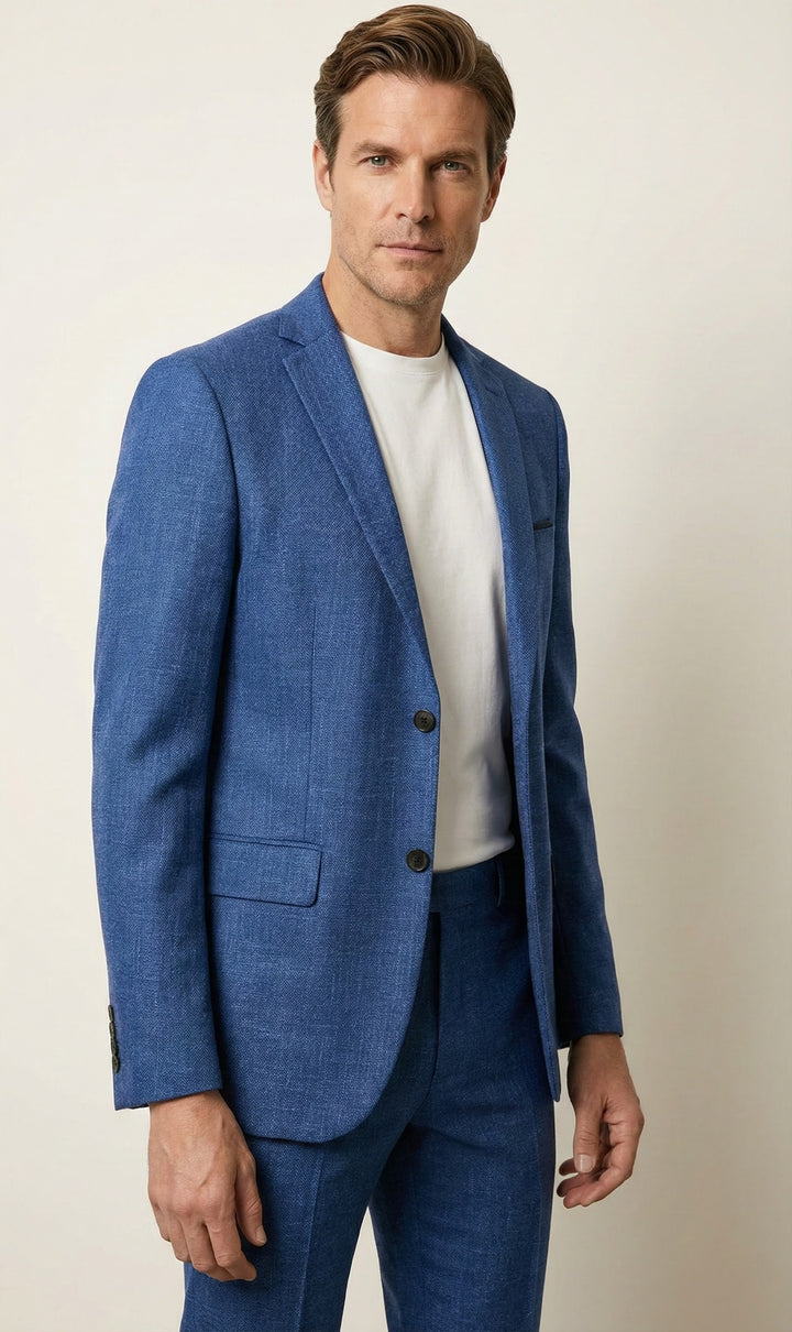 Traje azul texturizado