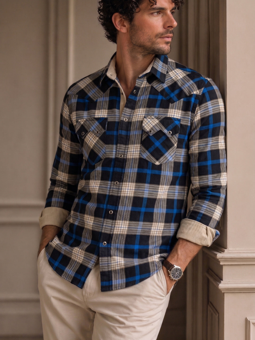 Camisa Heritage a Cuadros Beige, Gris y Negro - Purple Rain
