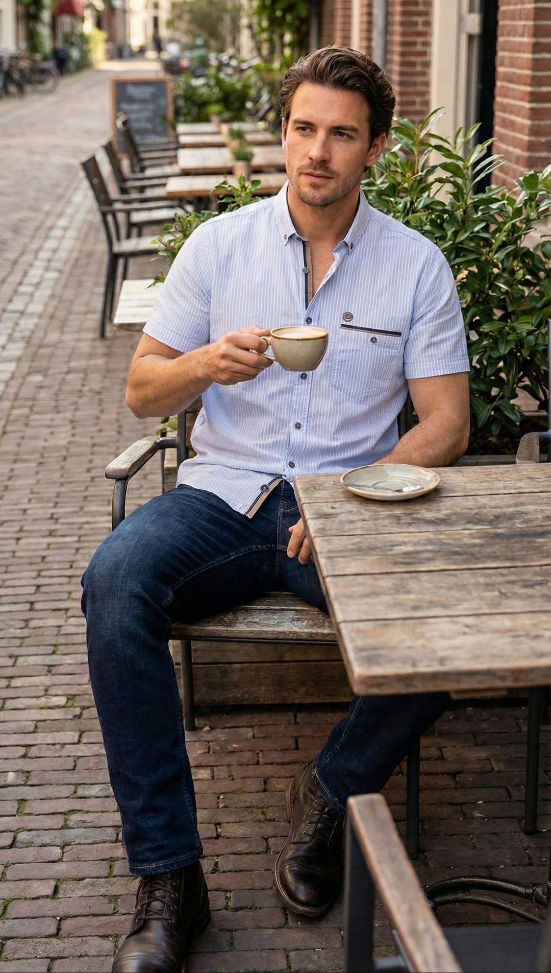 Camisa Manga Corta Rayas Detalles Unicos