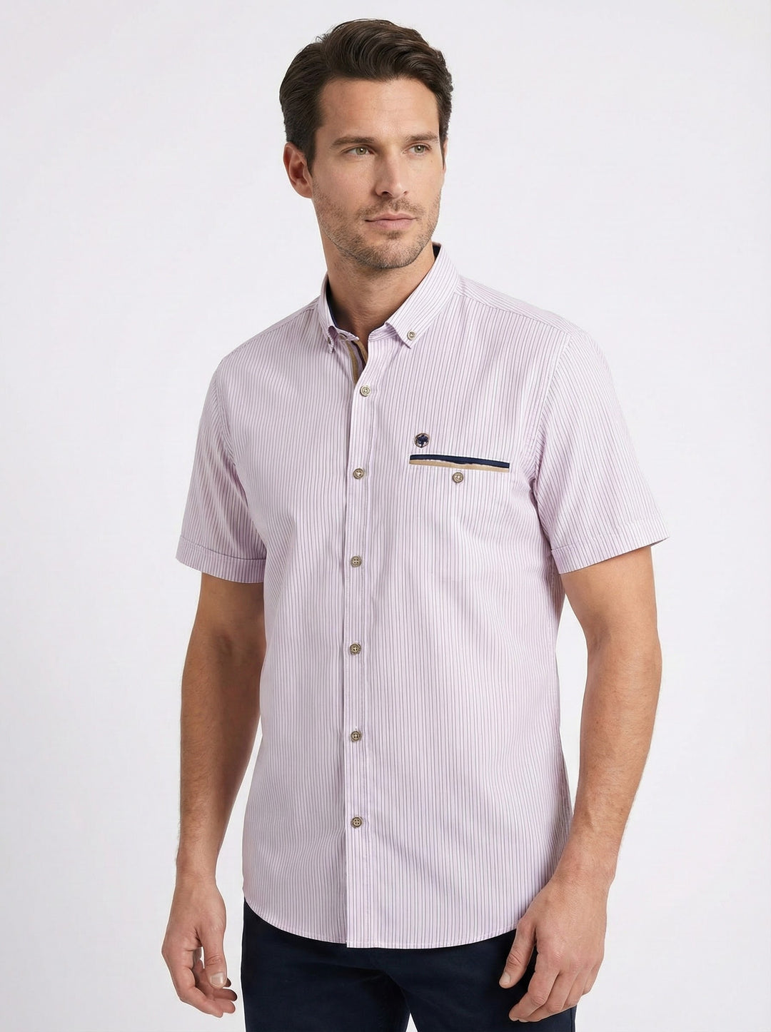 Camisa Manga Corta Rayas Detalles Unicos