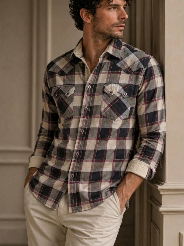 Camisa Heritage a Cuadros Beige, Gris y Negro - Purple Rain