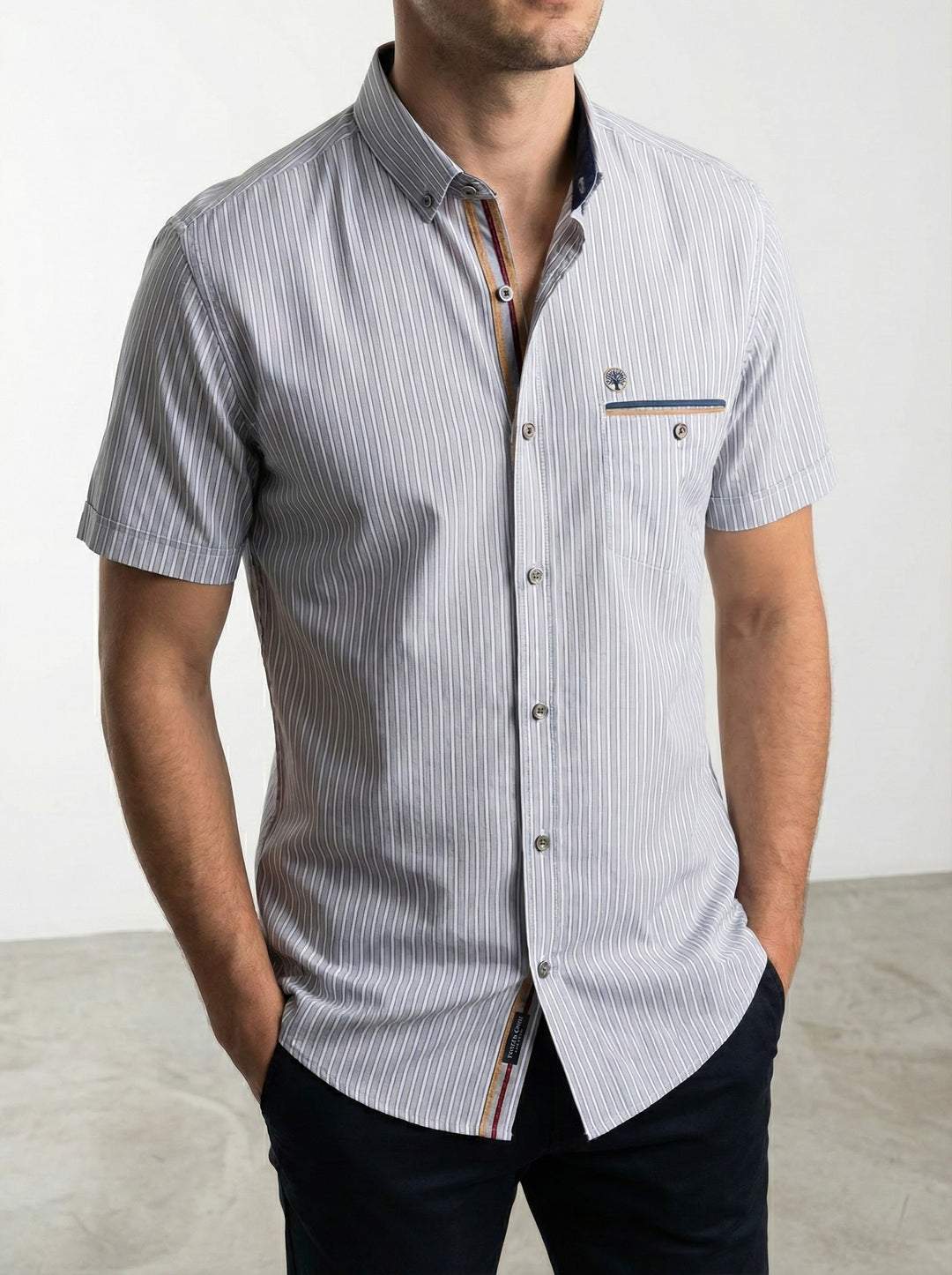 Camisa Manga Corta Rayas Detalles Unicos