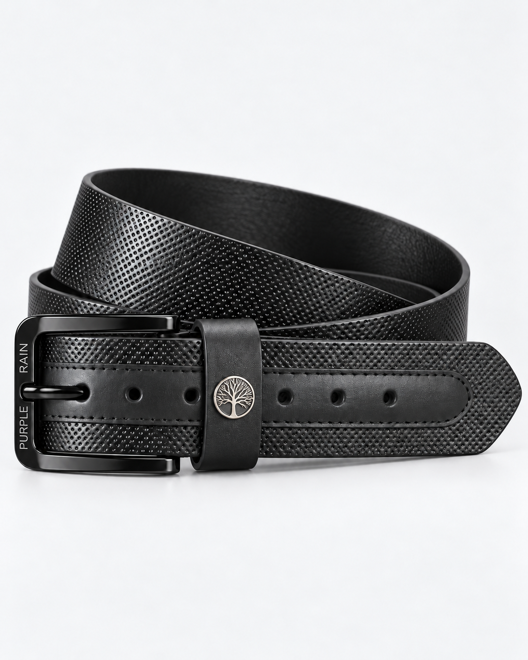 Cinturón de cuero negro texturizado para hombre | Purple Rain