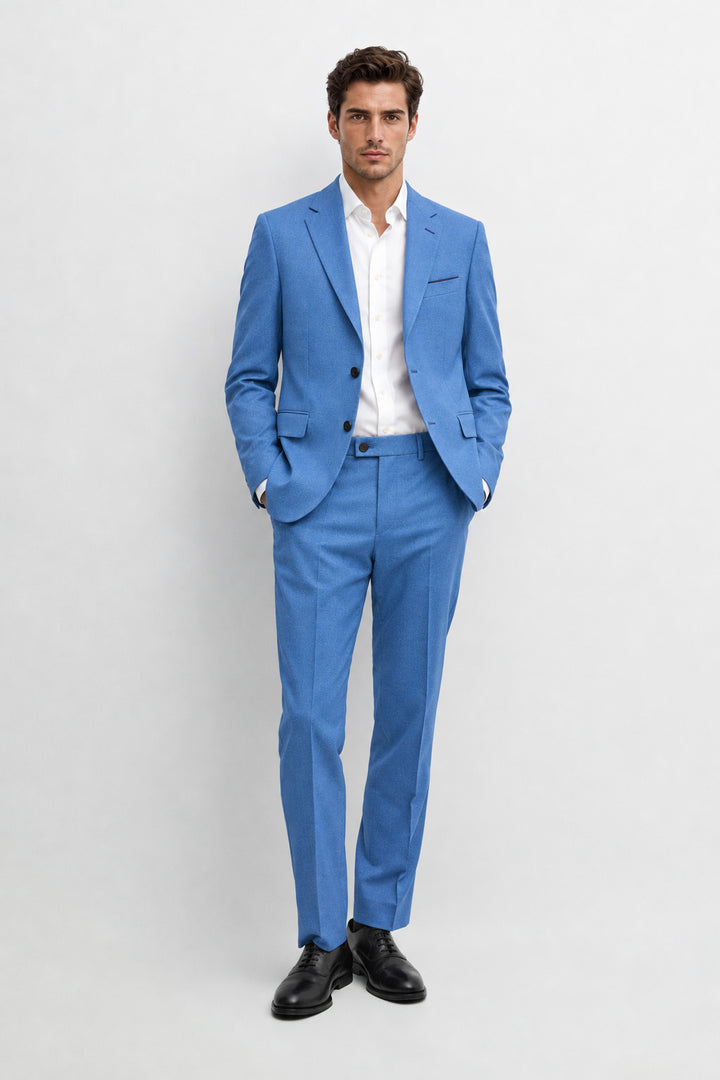 Traje Hombre Premium Texturizado Azul Acero Claro con Coderas