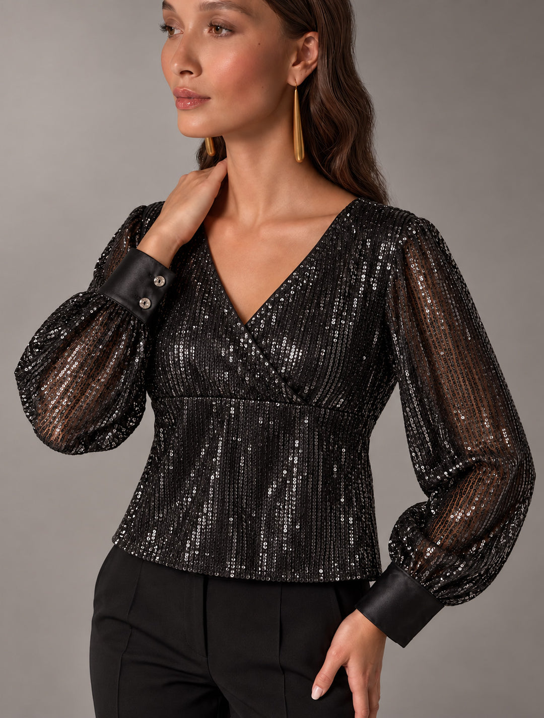 Blusa de Lentejuelas con Escote Cruzado