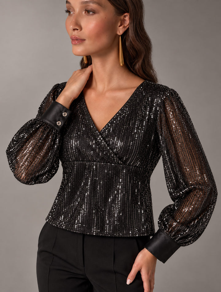 Blusa de Lentejuelas con Escote Cruzado