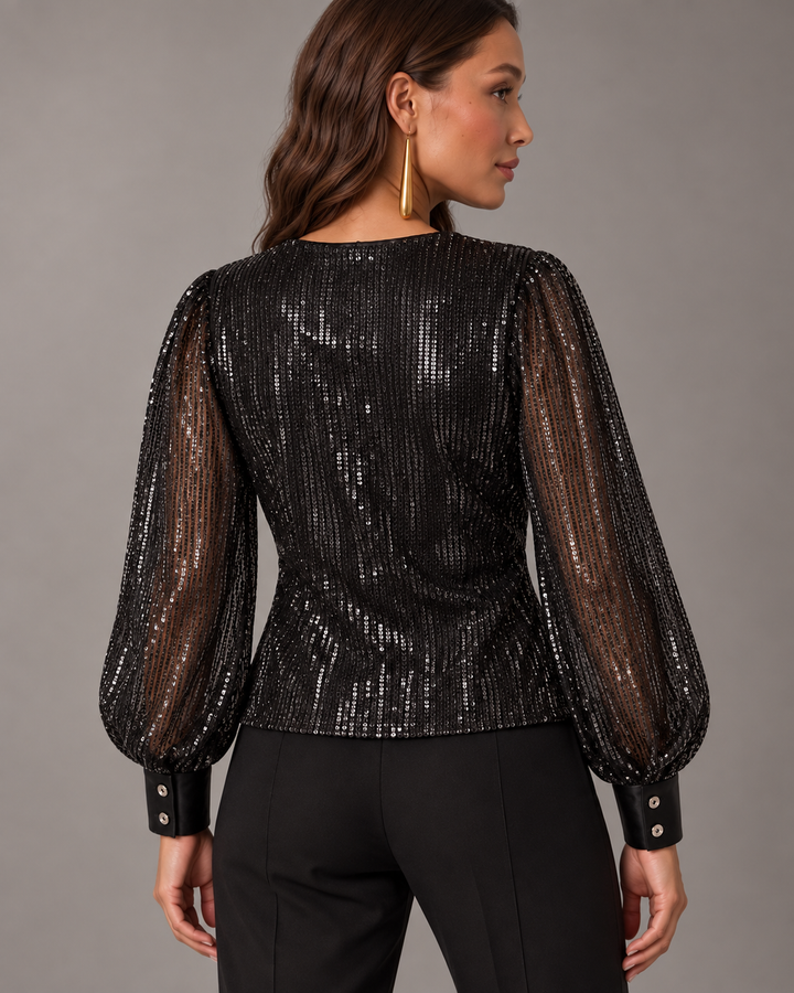 Blusa de Lentejuelas con Escote Cruzado