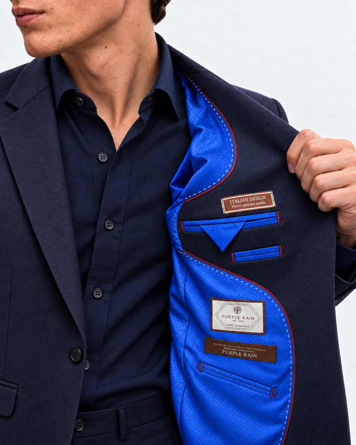 Traje Hombre Premium Azul Oscuro con Coderas
