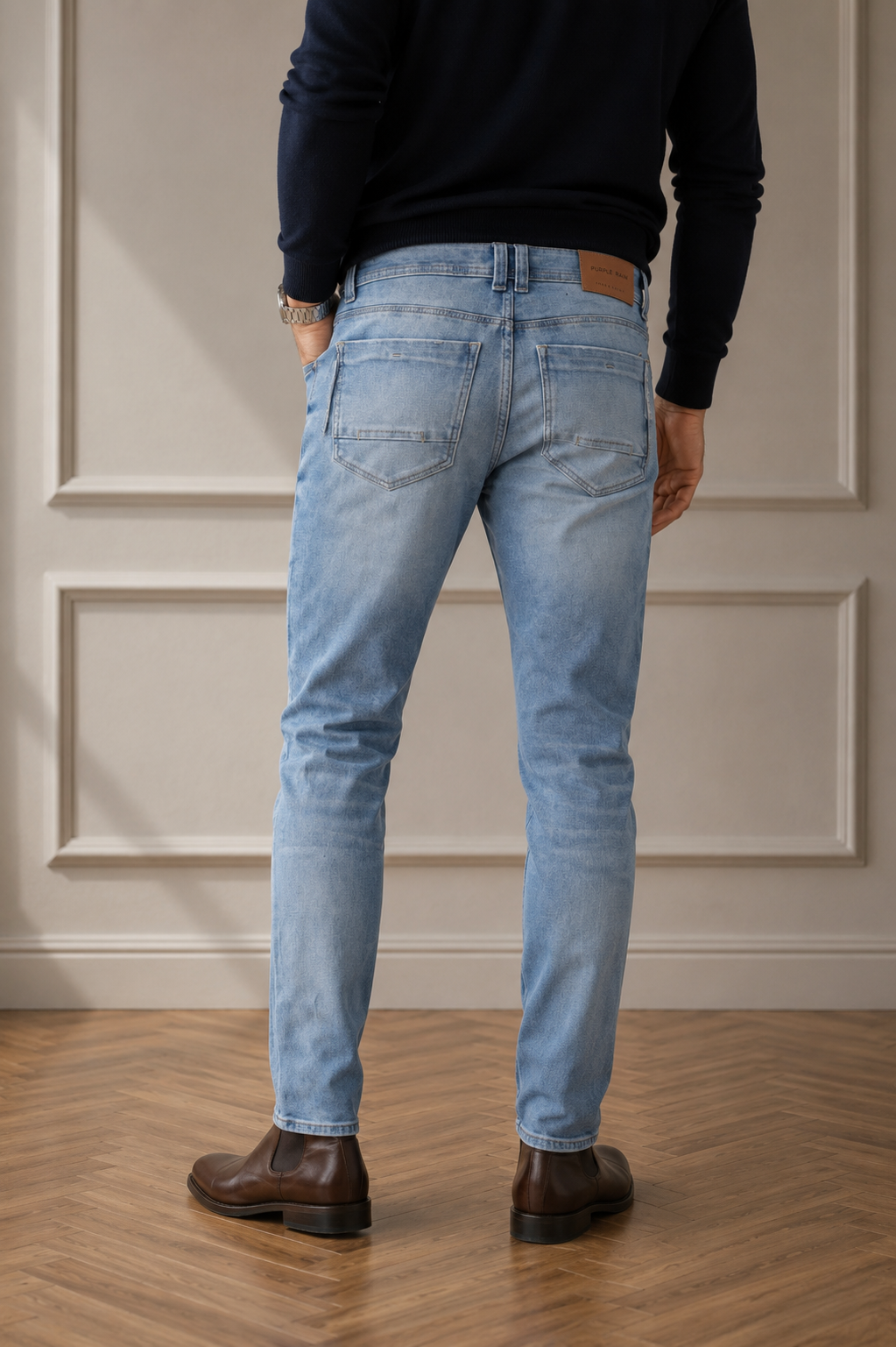 Jean Hombre Premium Textura Jacquard Azul Claro