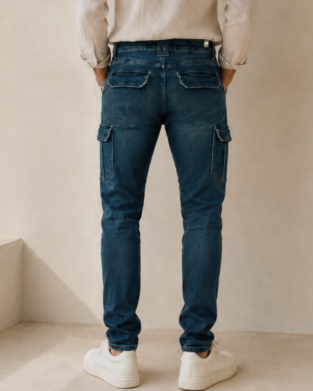 Jean cargo hombre, jean skinny hombre, pantalón cargo azul hombre, jean elástico hombre, jean ajustado hombre, pantalón casual hombre, cargo denim hombre, jean moderno hombre, pantalón skinny azul, Purple Rain hombre.