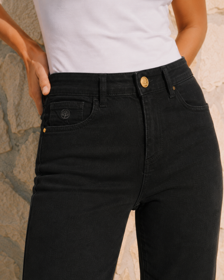 Jean Dama Clásico Negro Bota Recta