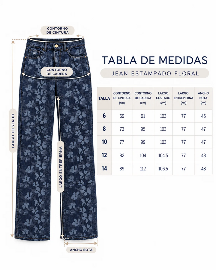 Jean Dama Estampado floral Bota Recta