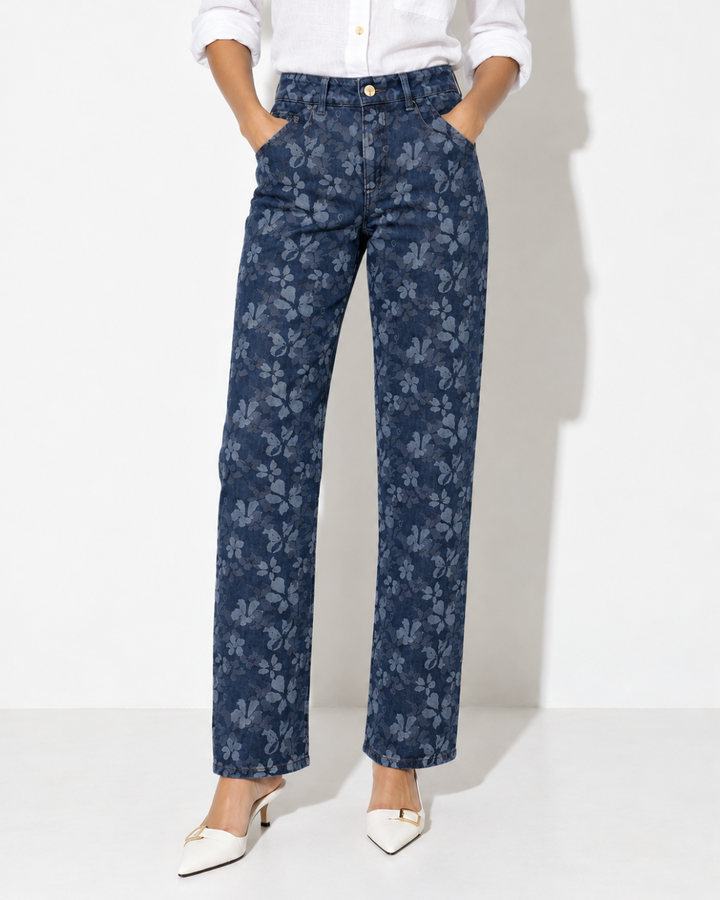 Jean Dama Estampado floral Bota Recta