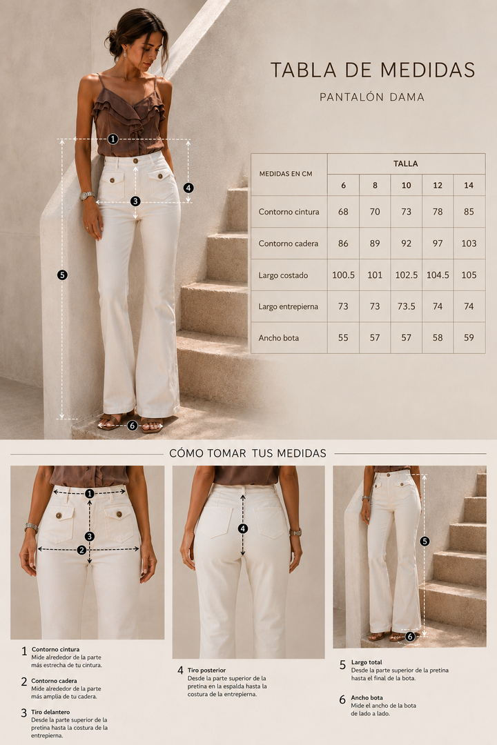 Jean  Tiro Alto con Bolsillos Frontales – Blanco Crudo