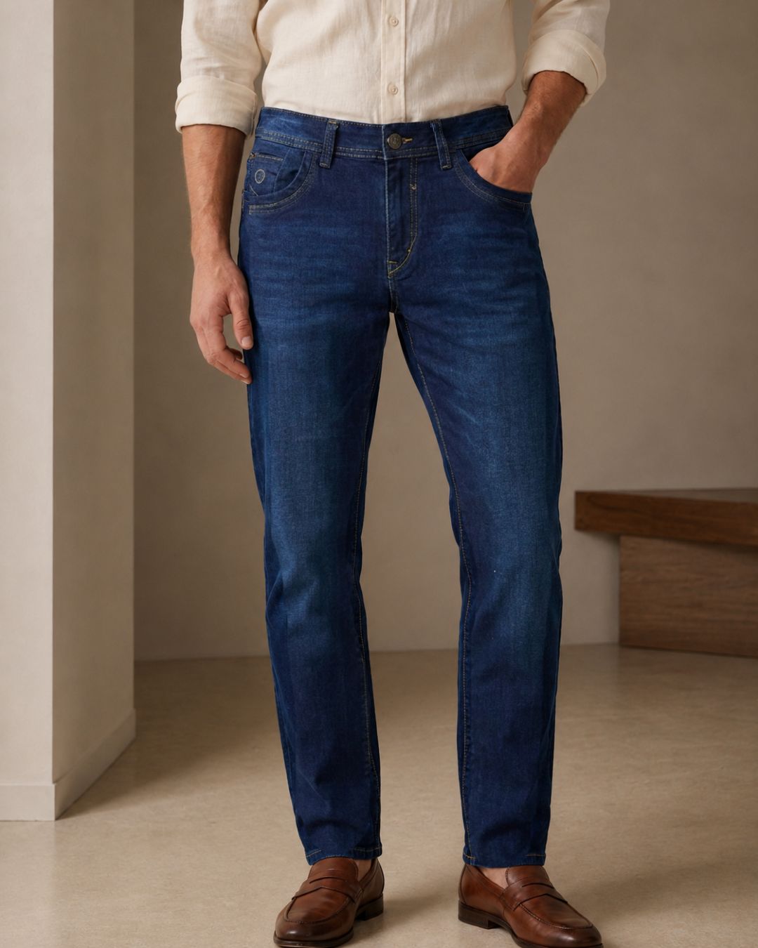 Jean Hombre Stretch Bota Recta Azul Oscuro Heritage