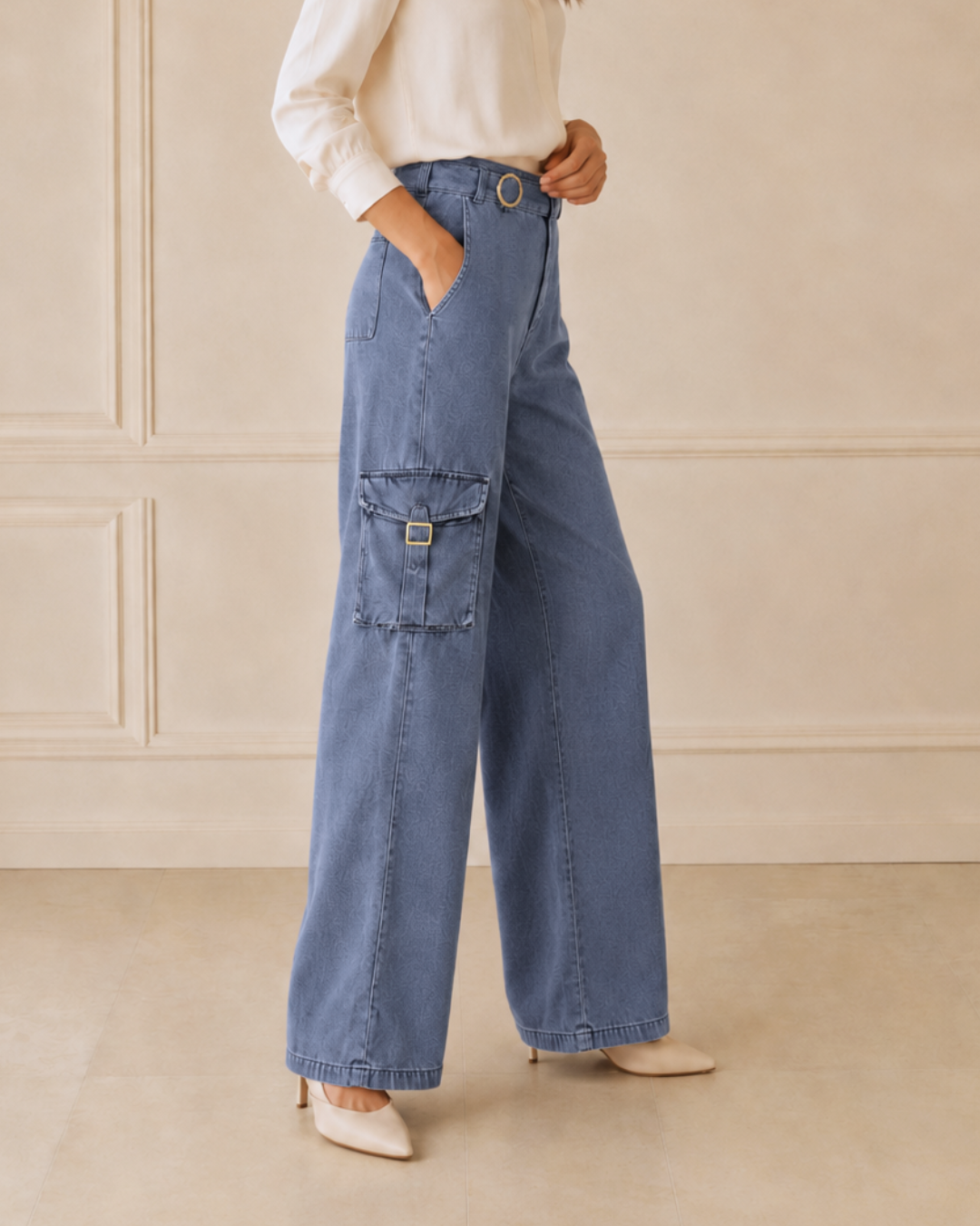 Jean Pantalón Cargo bota recta ligero